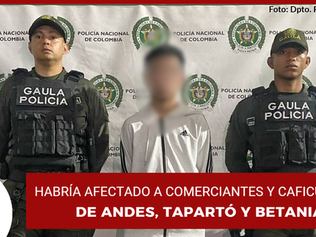 Policía capturó a alias "Tatuajes", implicado en extorsiones en el Suroeste de Antioquia