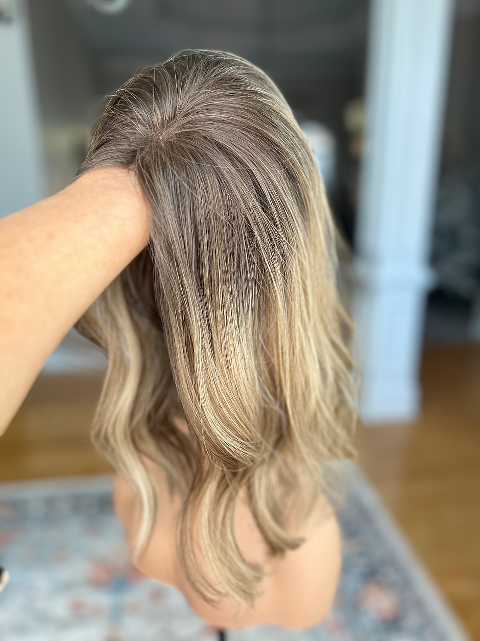 Thumbnail: Warm Dimensional Blonde w/Ash Brown Root- 8x8 Closed Lace Topper