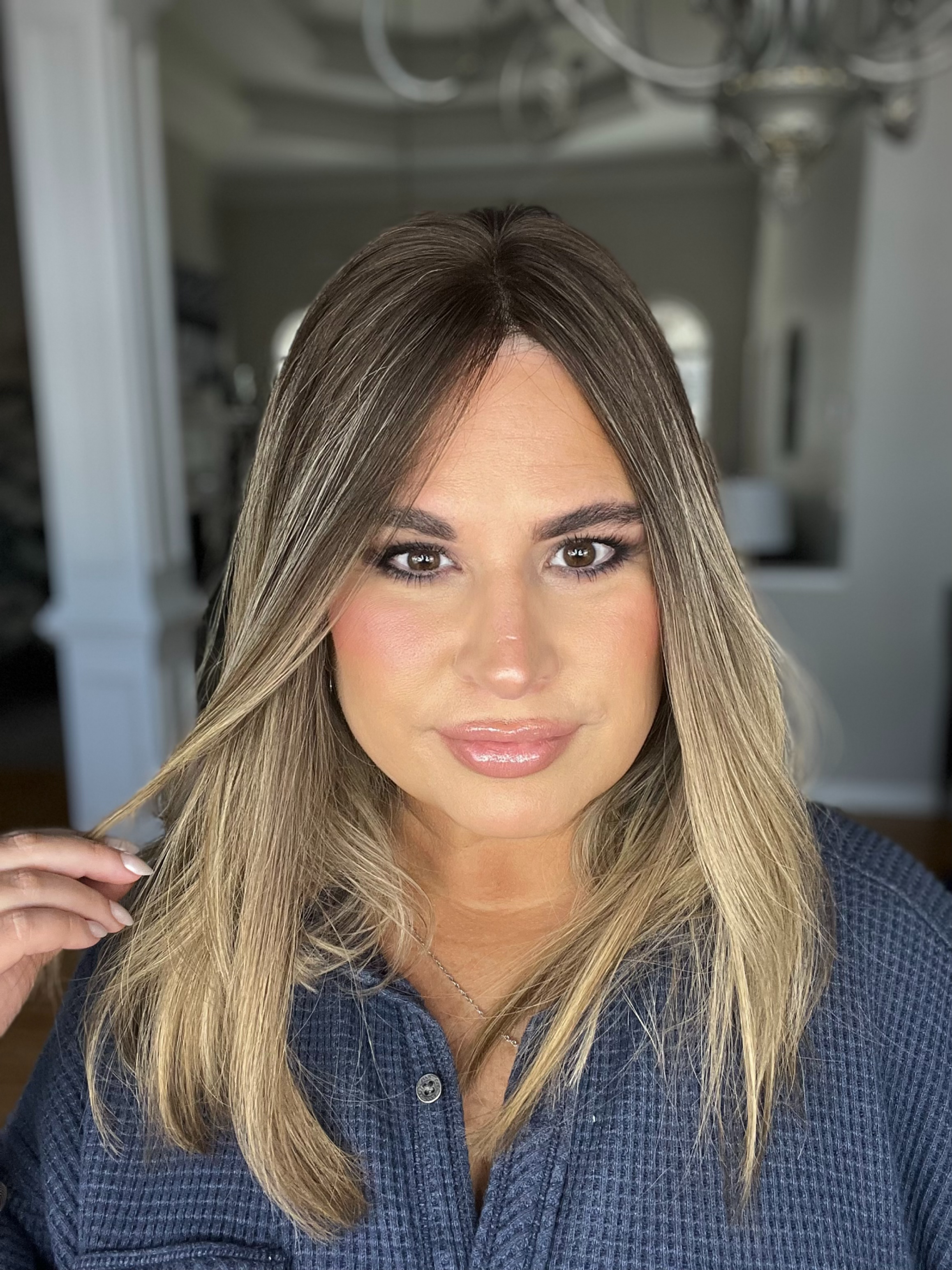 Ashy Dark Blonde w/Ashy Brown Ext Roots- 8x8 Closed Lace Topper