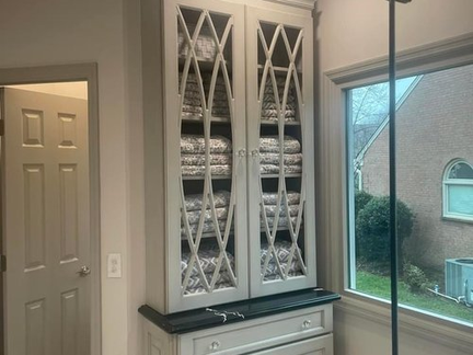 Custom Cabinetry in Traditional door Style Featuring Cambria Blackbrook Countertops and Shower Walls.