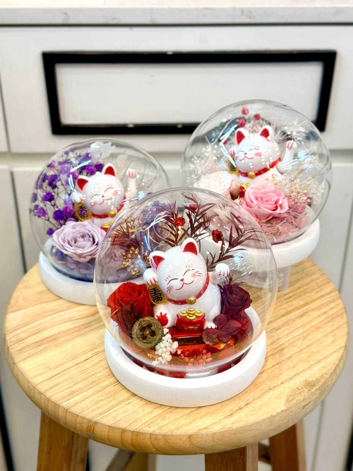 招財貓 永生保鮮玫瑰擺設(多款可款) Lucky Cat Preserved Flower Rose Arrangment