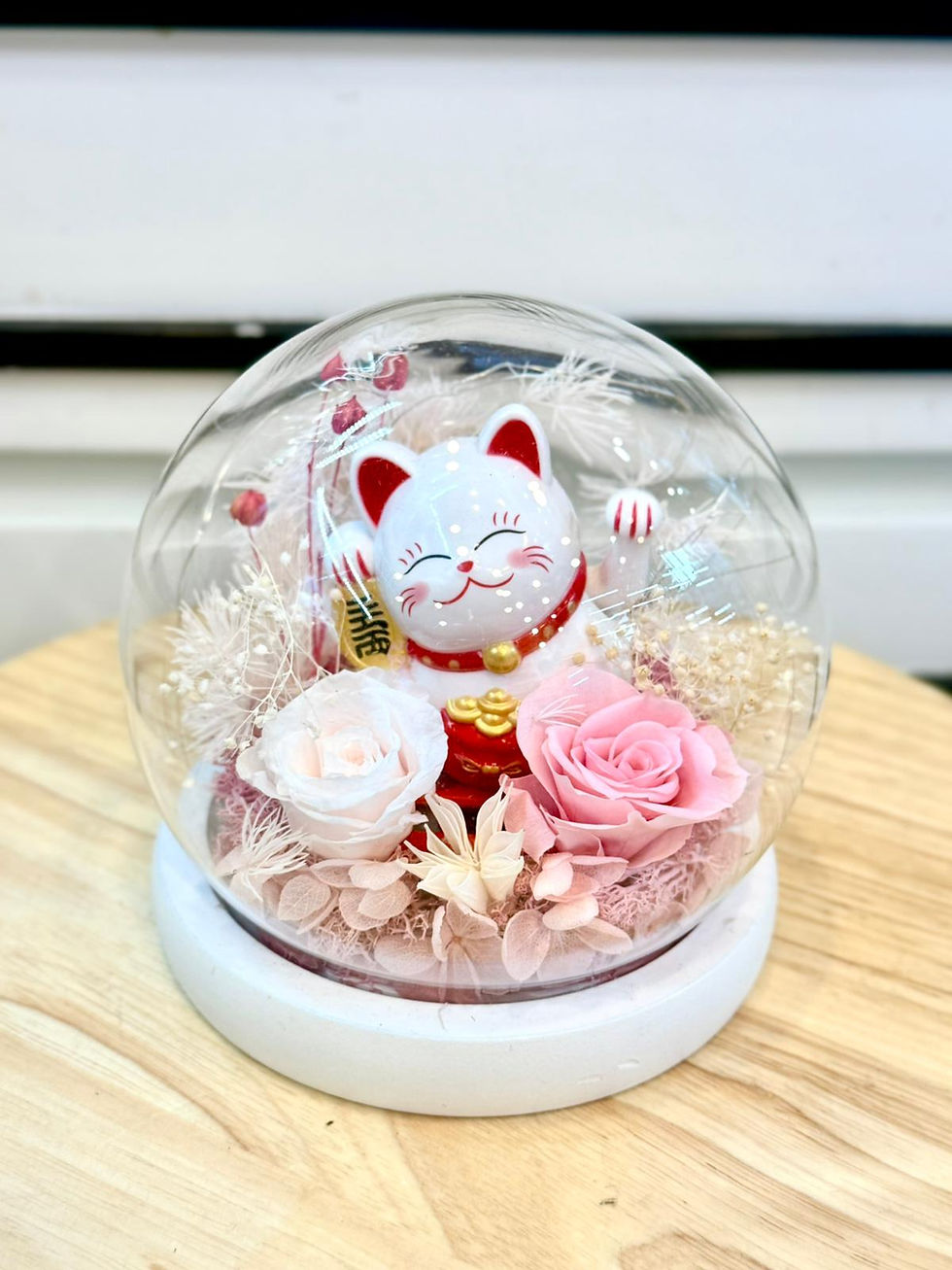 縮圖：招財貓 永生保鮮玫瑰擺設（多款可款） Lucky Cat Preserved Flower Rose Arrangment
