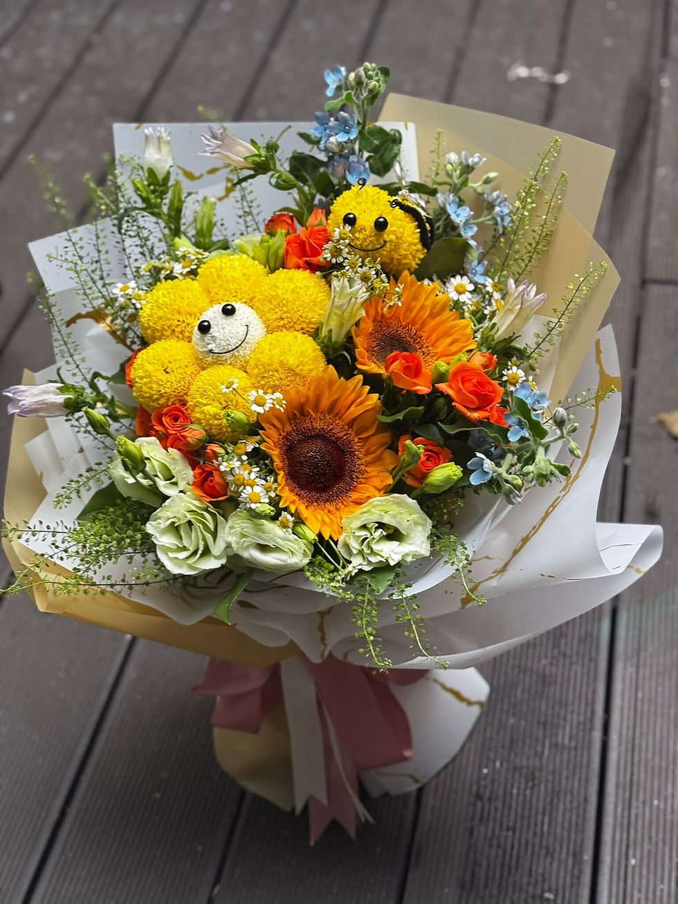 笑臉哈哈笑乒乓菊向日葵小蜜蜂花束 Smile Sunflower bee bouquet SF2SMILEBEE