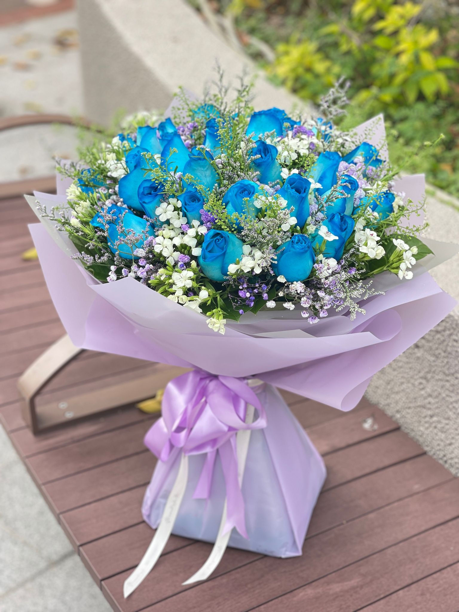 (必須預訂)30枝藍玫瑰花束 Blue Roses Bouquet BU30PUB