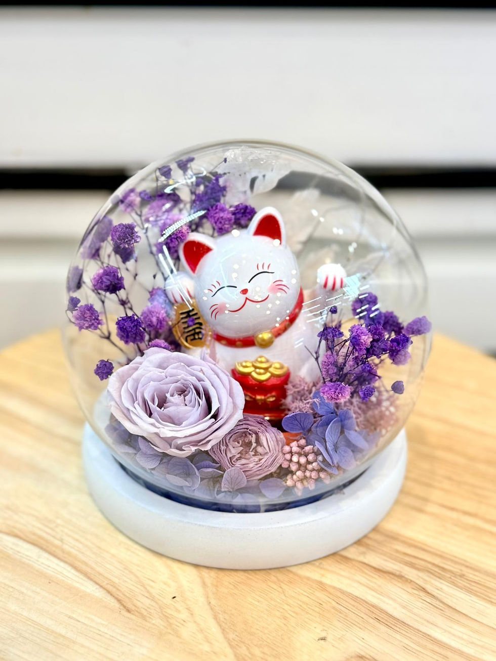 縮圖：招財貓 永生保鮮玫瑰擺設（多款可款） Lucky Cat Preserved Flower Rose Arrangment