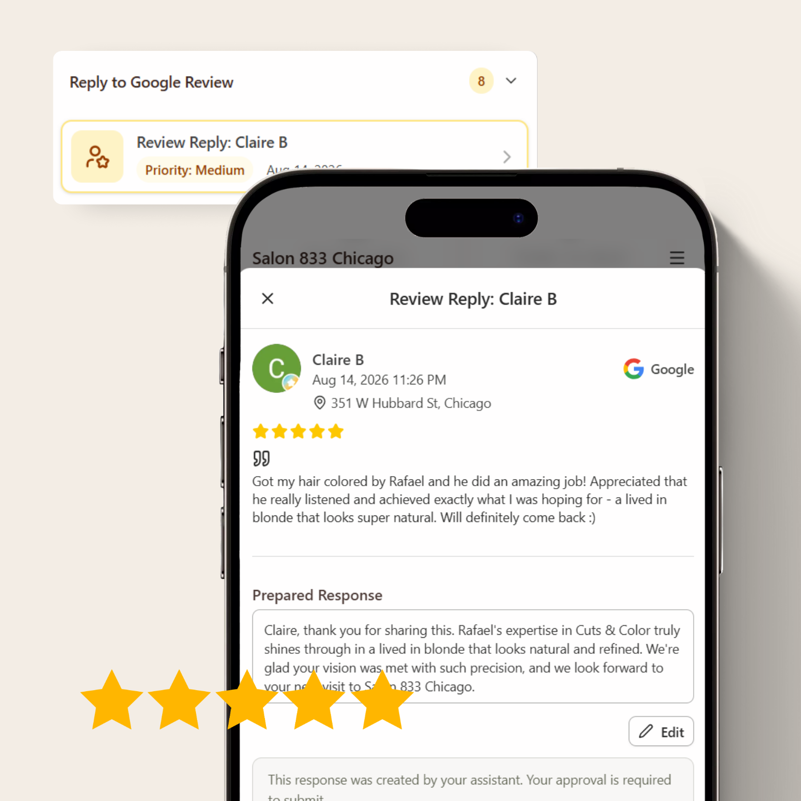 A review answered in the salon's voice