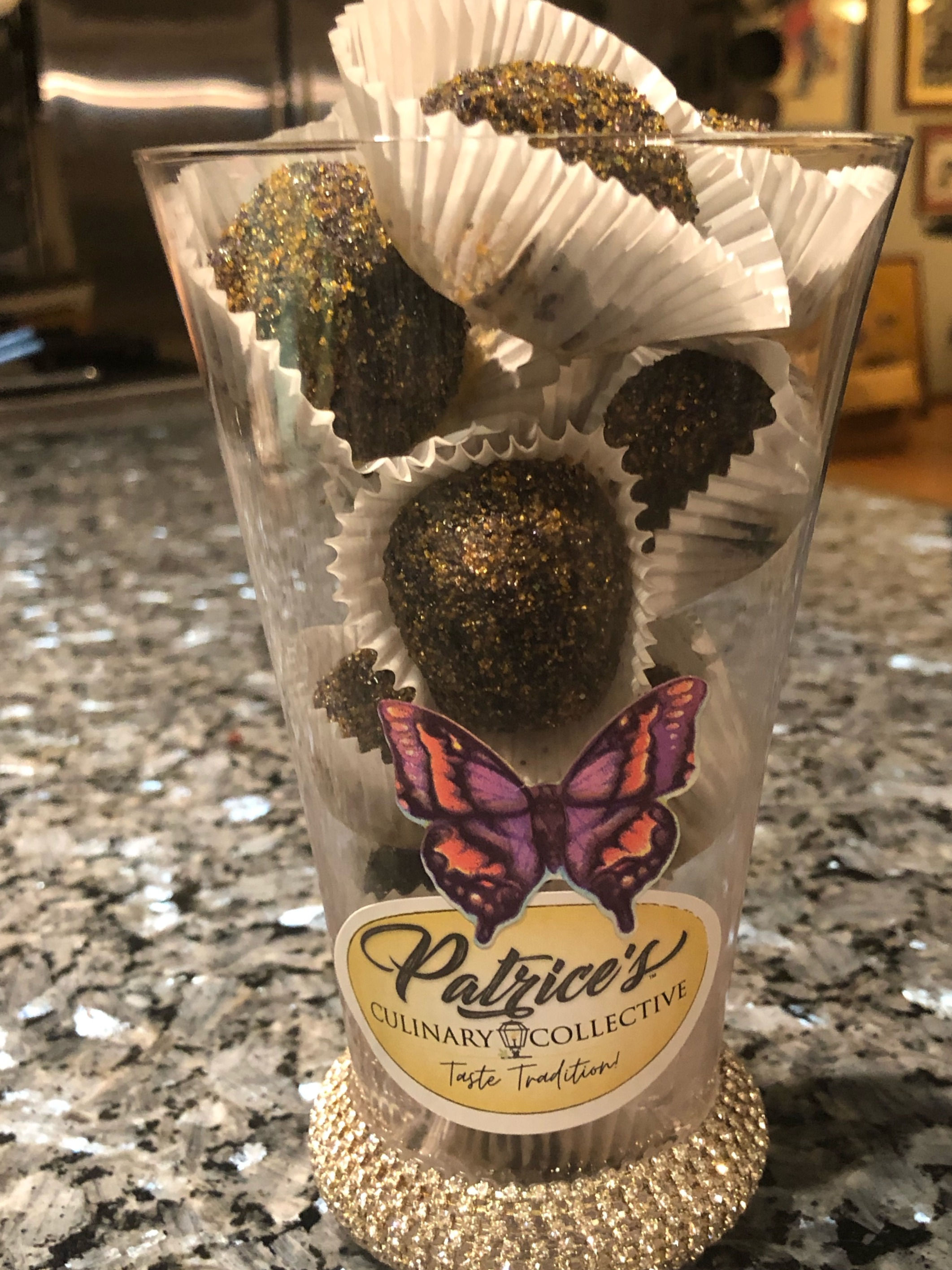 12 Chocolate Rum Balls Served in a Vintage Vase