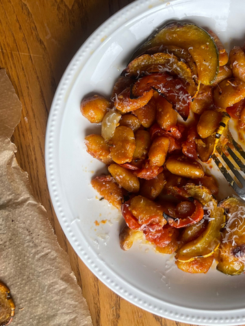 BAKED PUMPKIN GNOCCHI WITH ROASTED TOMATOES & SQUASH
