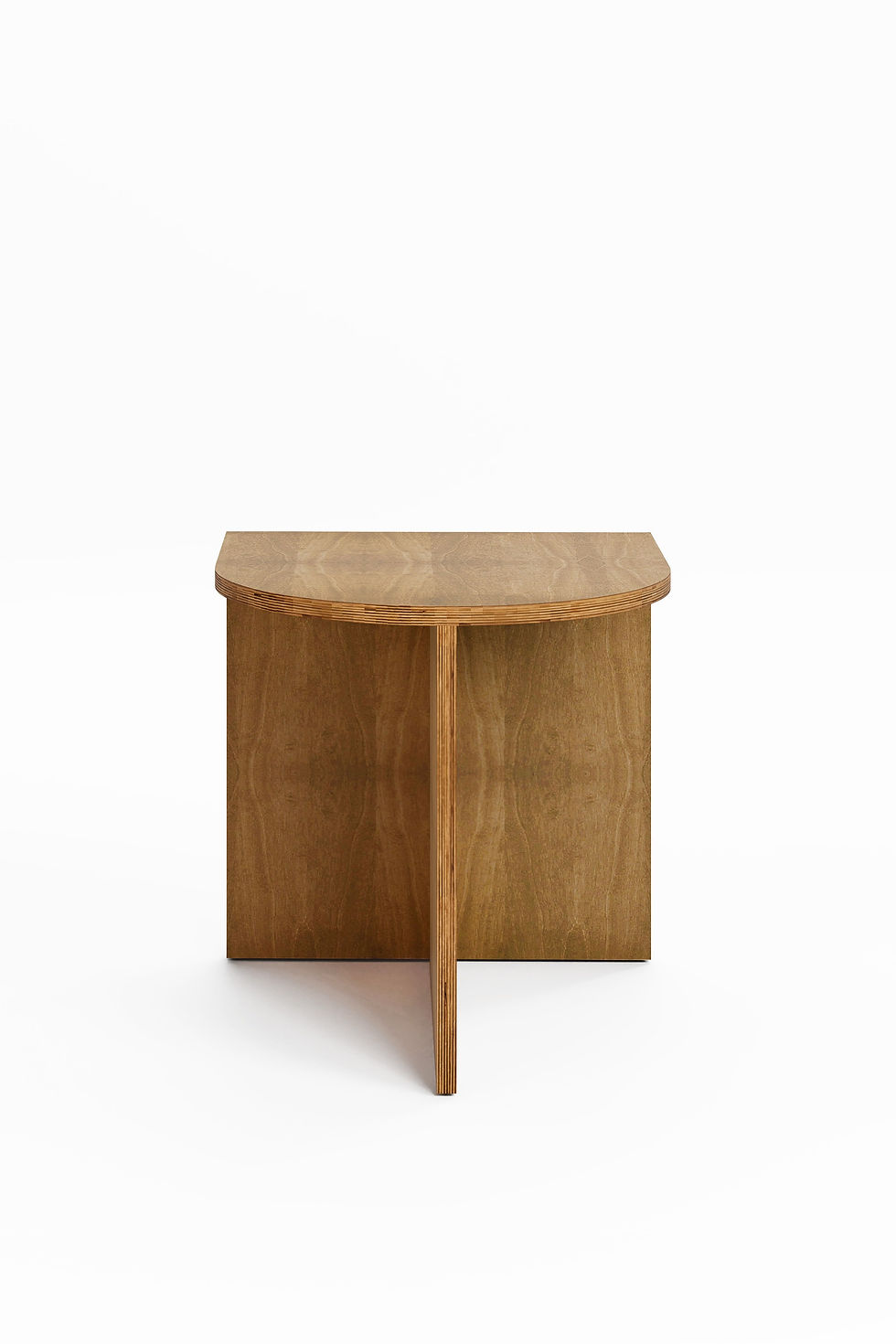 Wooden side table with a curved top and unique base design