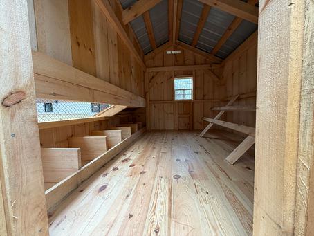 Solid pine chicken coop built for Ontario weather with secure design and ventilation