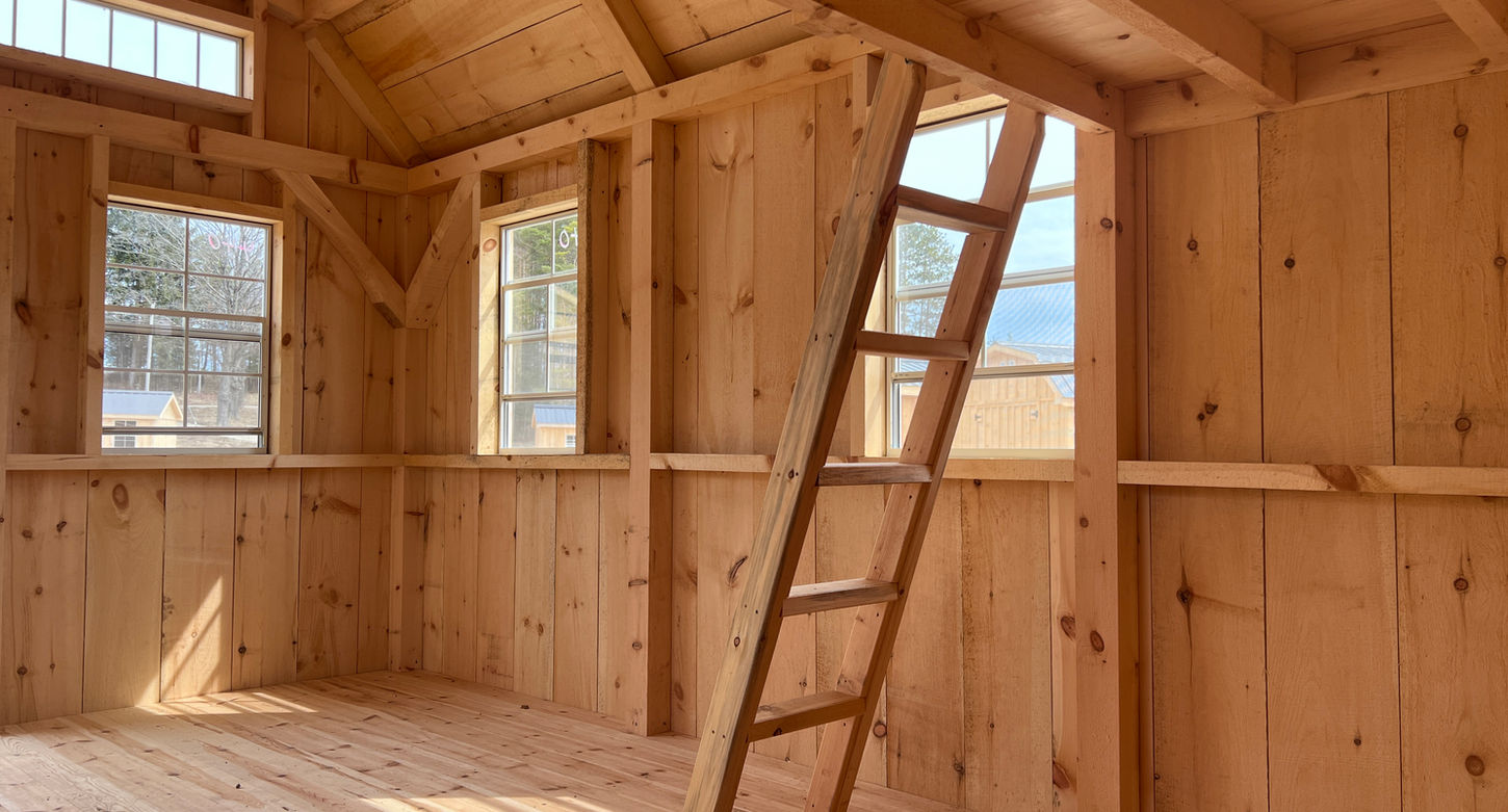 bunkie shed built in Ontario using solid pine with windows and optional loft design