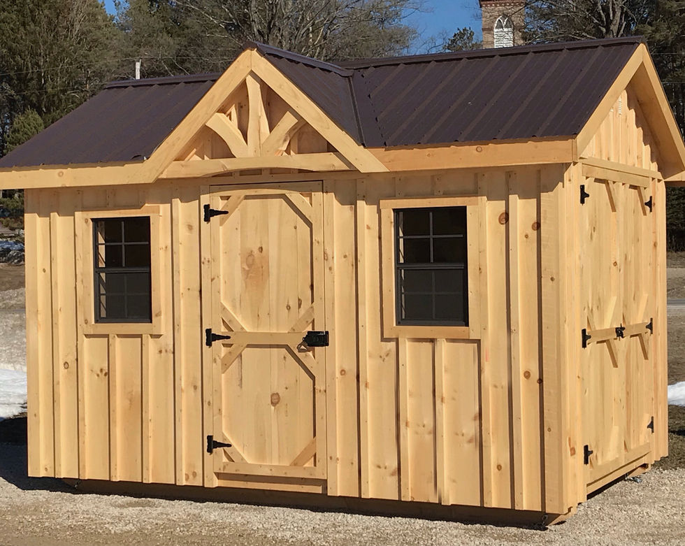 8x12 storage shed built in Ontario with solid pine walls and durable steel roof