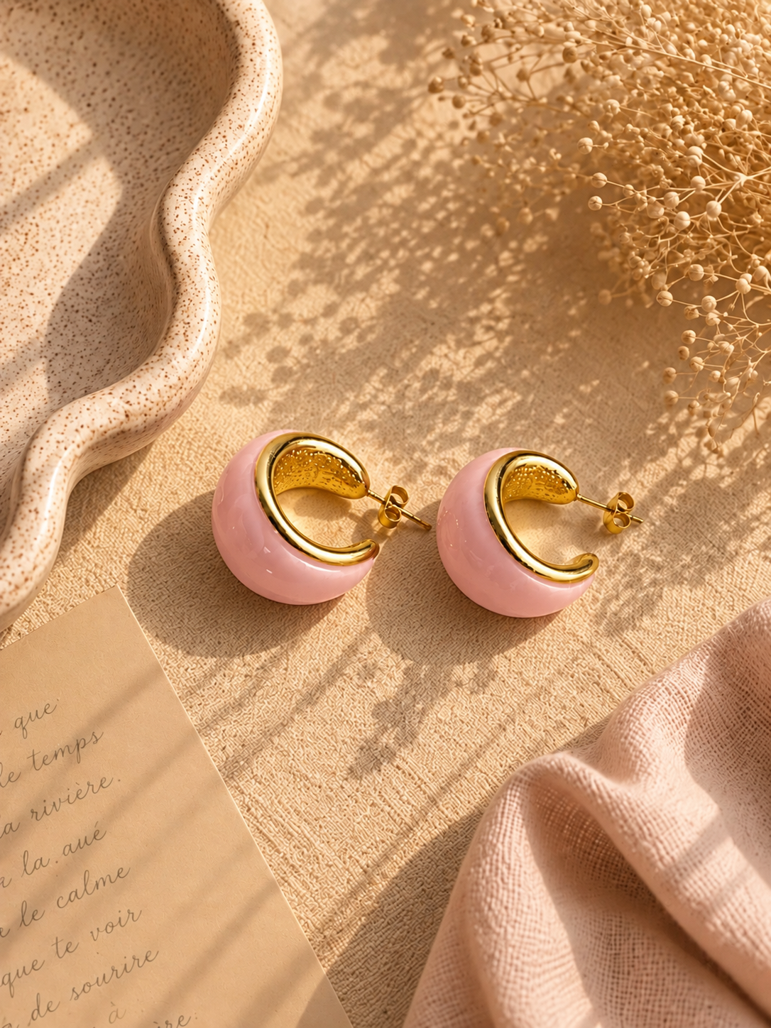 Pink Crescent Hoop Earrings