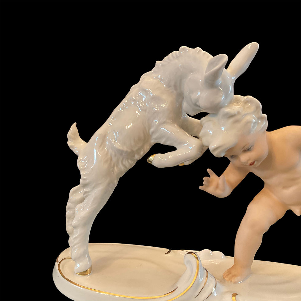 Miniaturbild: Orig. große Schaubauch Kunst Art Deco Figur Knabe Putto mit Ziege