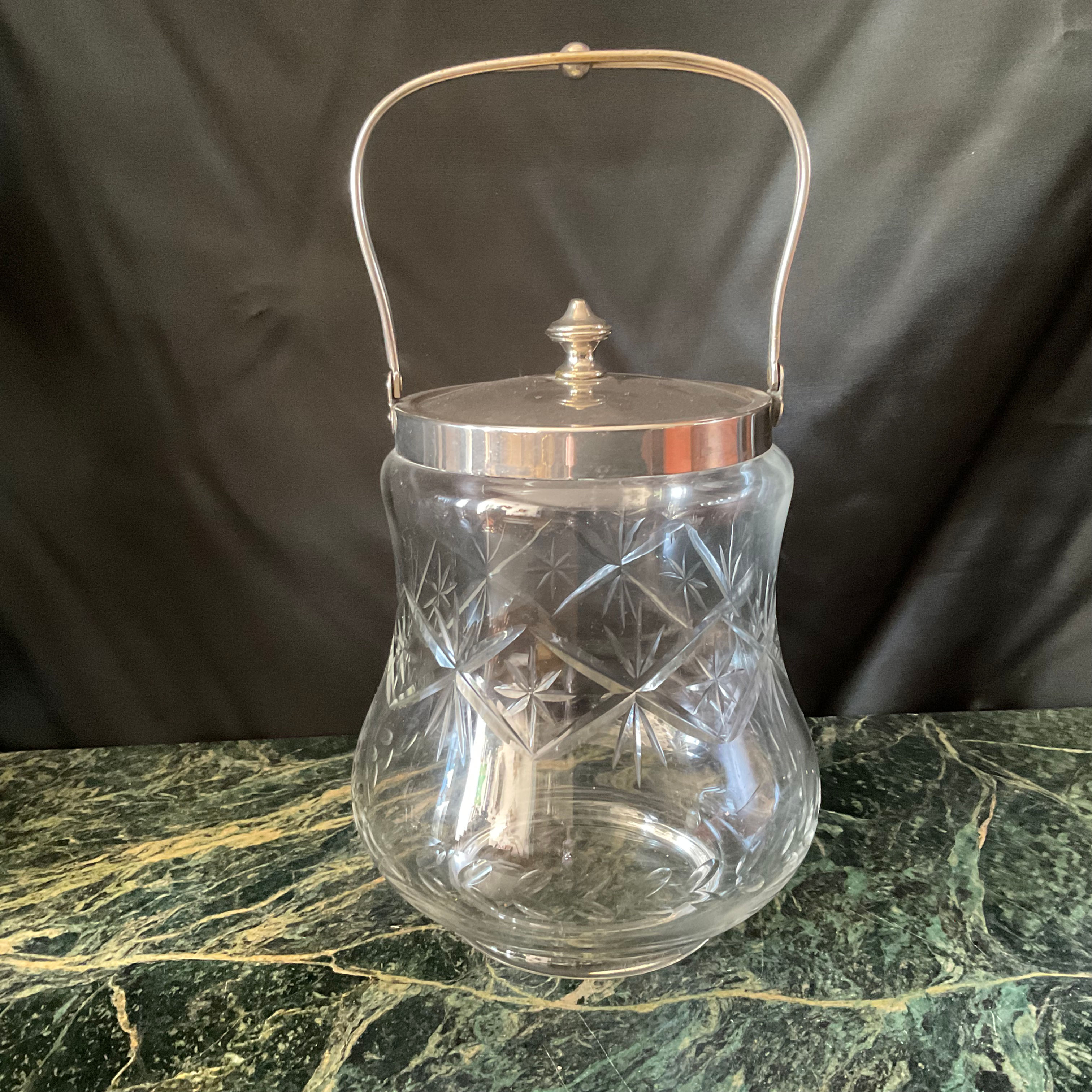 Orig. Jugendstil Keksglas Cookie Jar geschliffenes Glas 1920