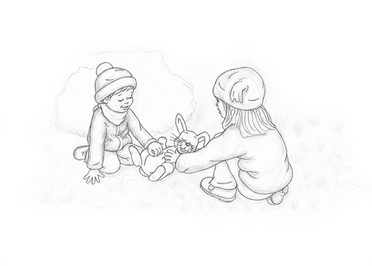 Skizze zum Kinderbuch Purzel der kleine Schneehase - Glück ist, wenn das Herz im Turbo-Gan