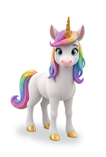 Kinderbuch-Charakter Einhorn Nelly in 3D