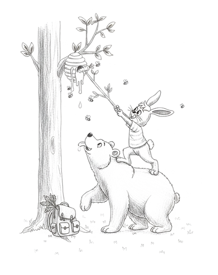 Skizze zum Kinderbuch Feldhase Fridolin auf der Suche nach dem Glück illustriert von Peter