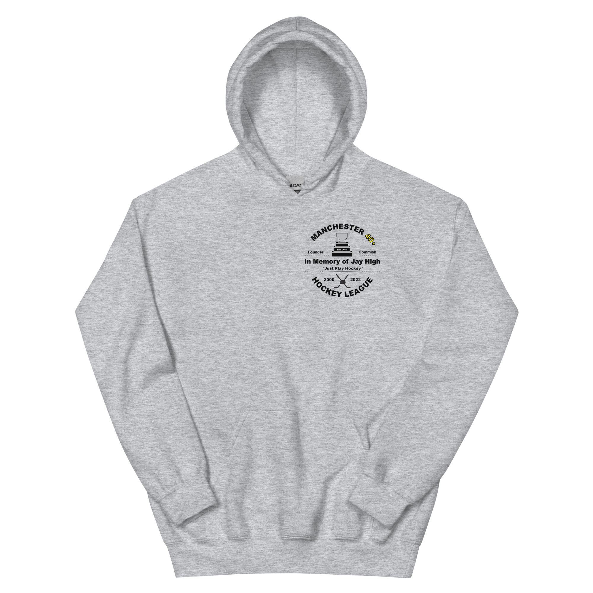Unisex Hoodie - Jay High Memorial Left Chest - MHL Logo & Slogan Full Back