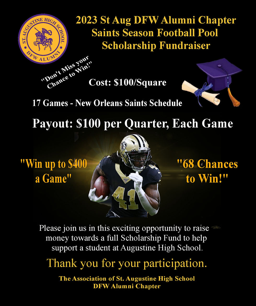 2023 St Aug DFW Alumni, Saints NFL Season Football Pool