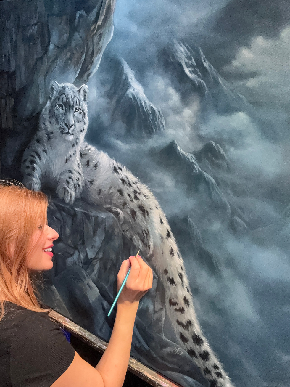 Thumbnail: “The Snow Whisperer”  Snow leopard oil on canvas