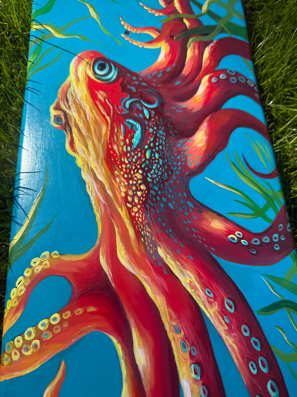 Red Head Octopus Skate Deck Art