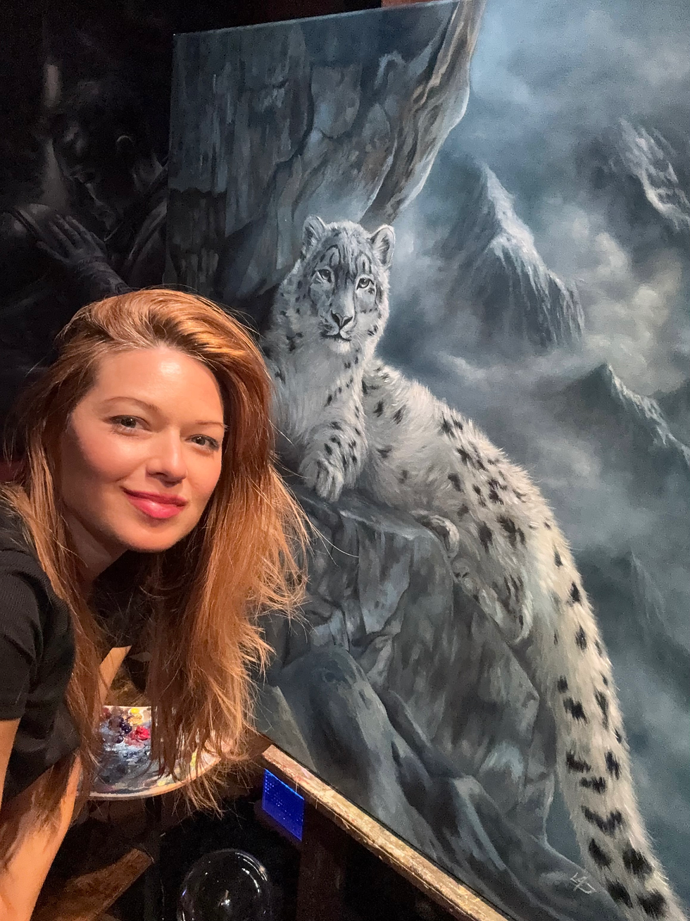 Thumbnail: “The Snow Whisperer”  Snow leopard oil on canvas