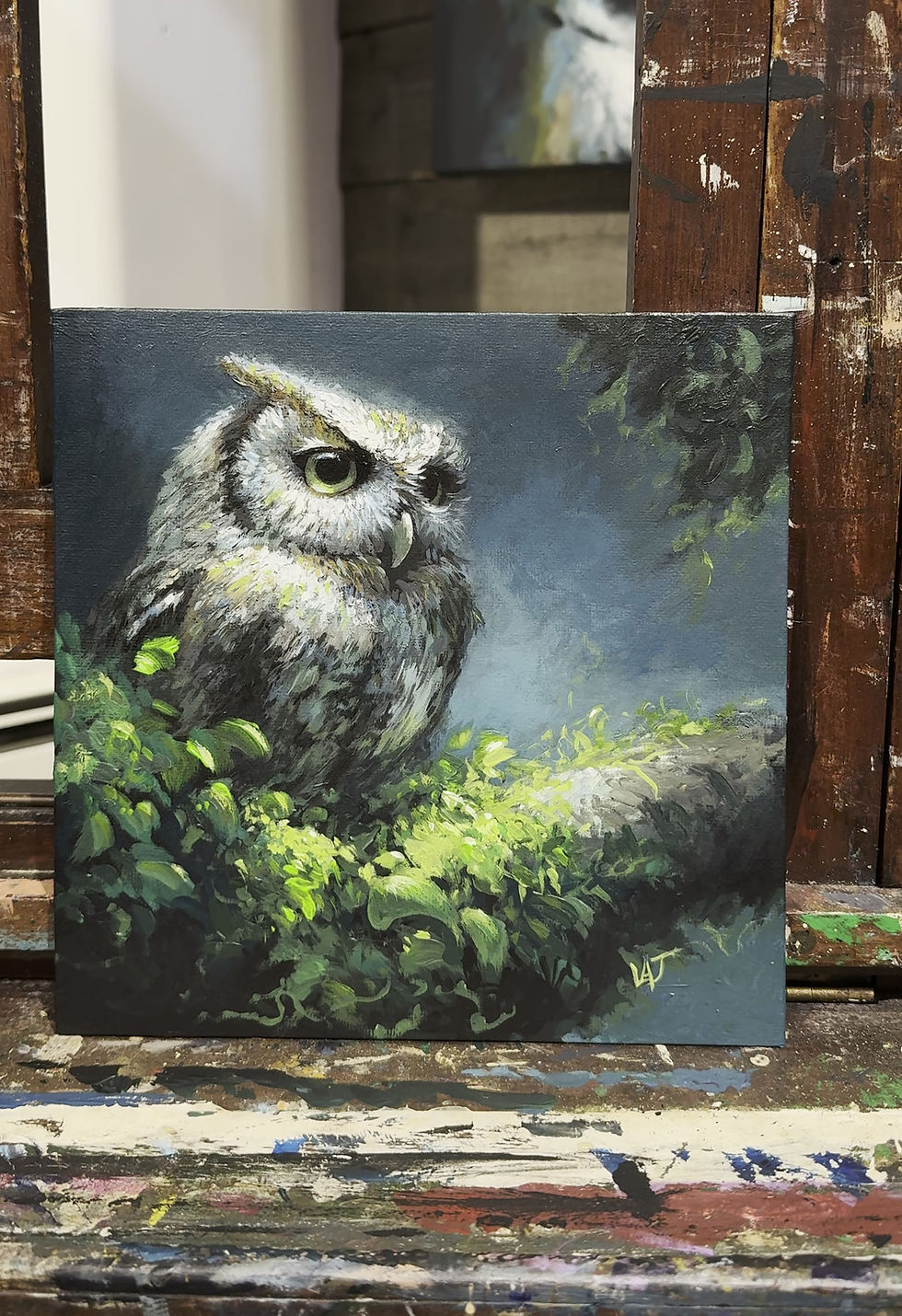 Thumbnail: Spring Owl 8”x8” acrylics on canvas panel