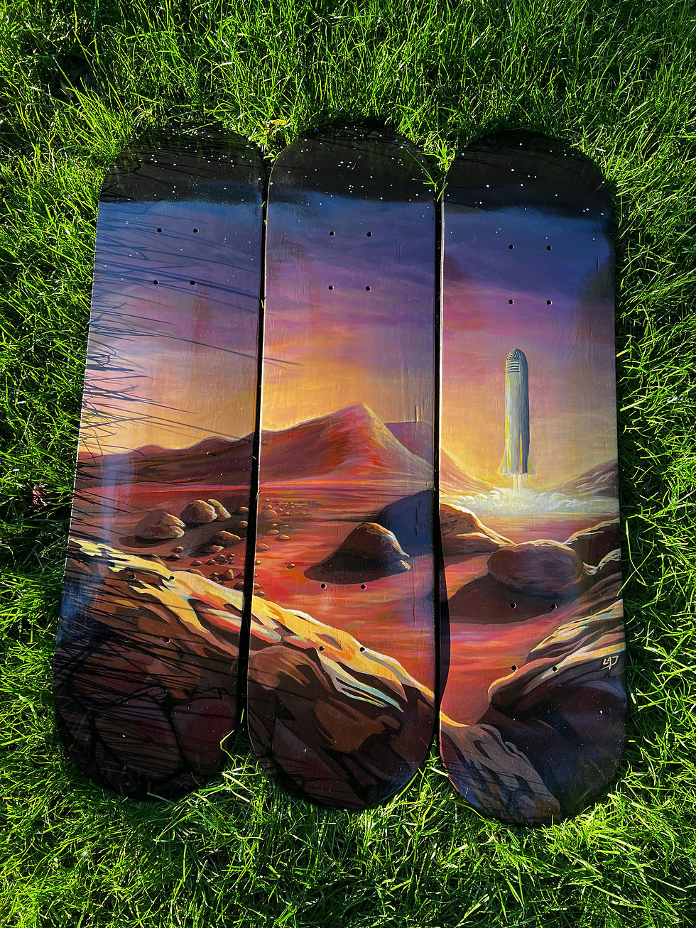Mars, SpaceX Starship. Hand painted skate art