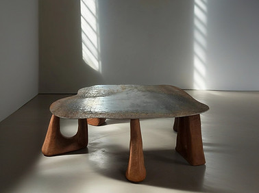 terra coffee table, steel, terra cotta, art furniture, collectible furniture design, aeny studio, sculptural furniture design