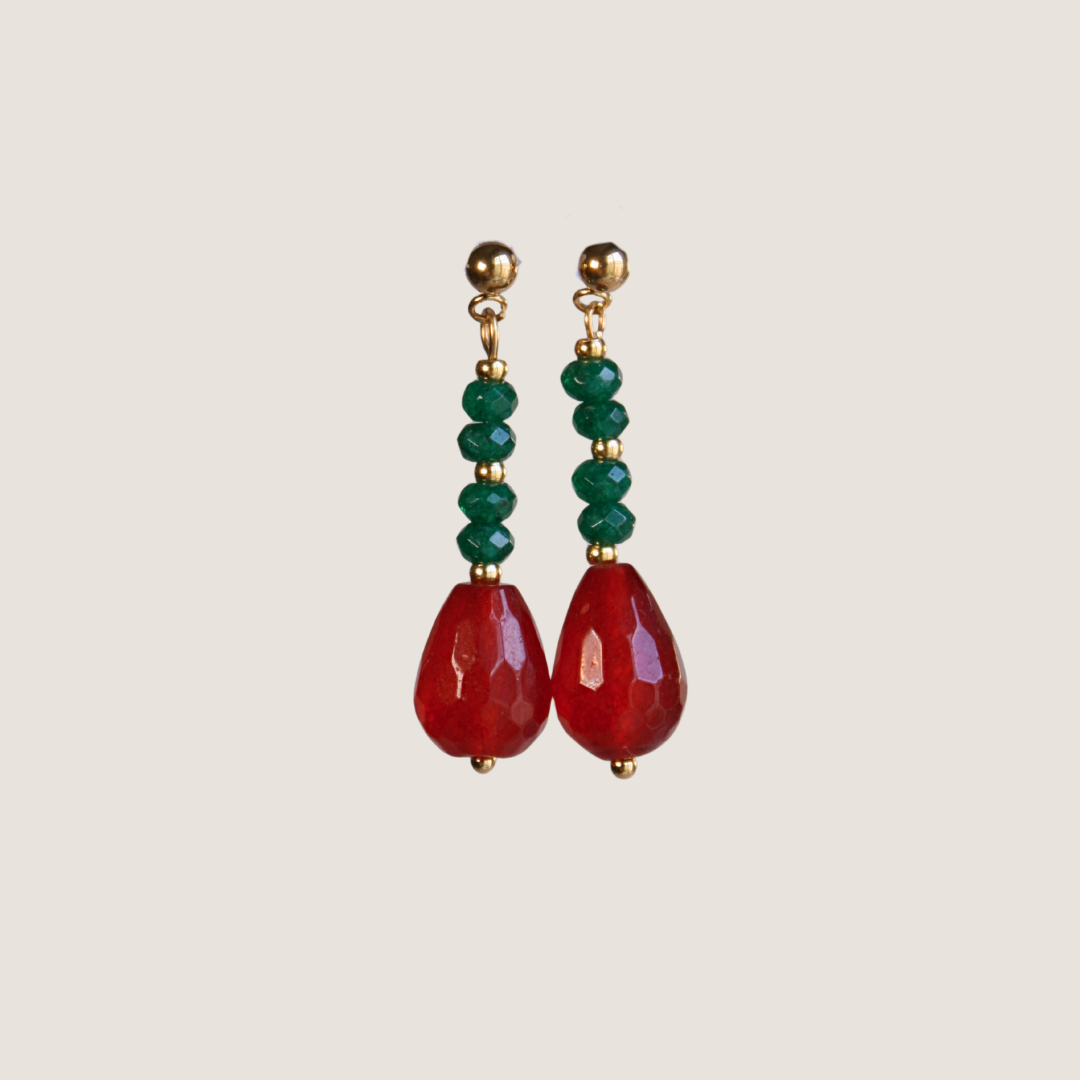 Pendientes mini gota verde+rojo