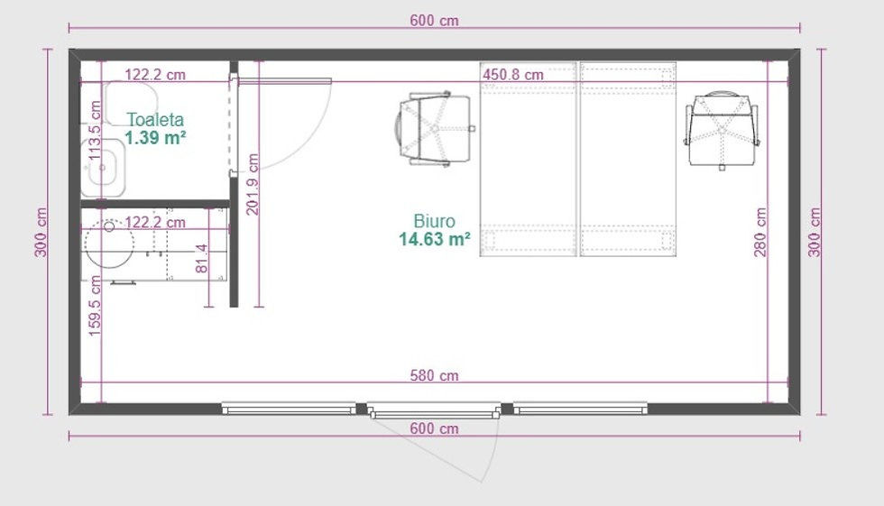 Miniaturbild: Bürocontainer 18 m² mit WC und Küchenzeile — Anschlussfertiges Modul
