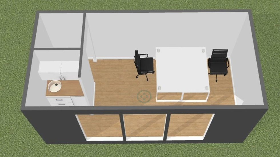 Miniaturbild: Bürocontainer 18 m² mit WC und Küchenzeile — Anschlussfertiges Modul