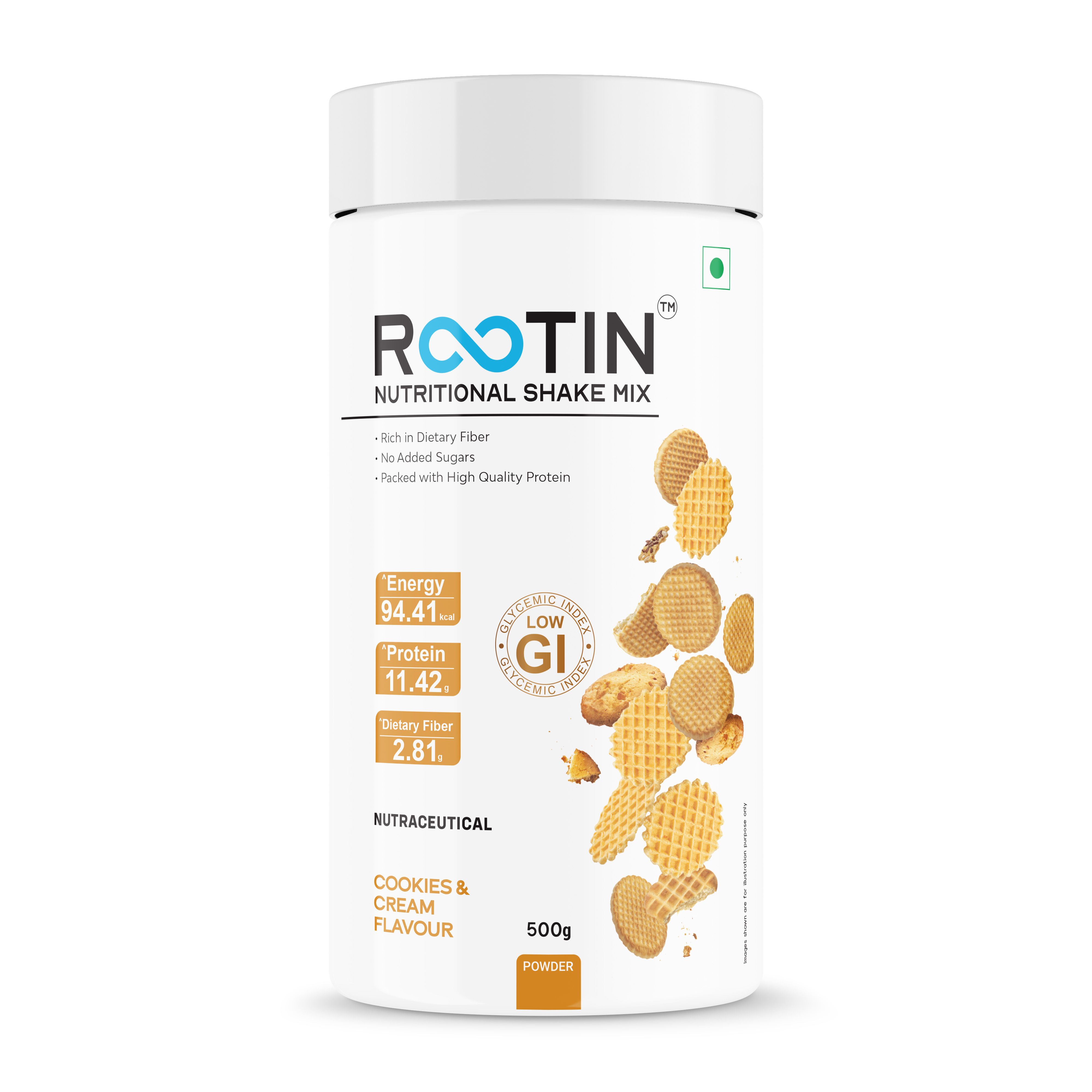 rootin nutritional shake mix cookies and cream flavour 500 gm