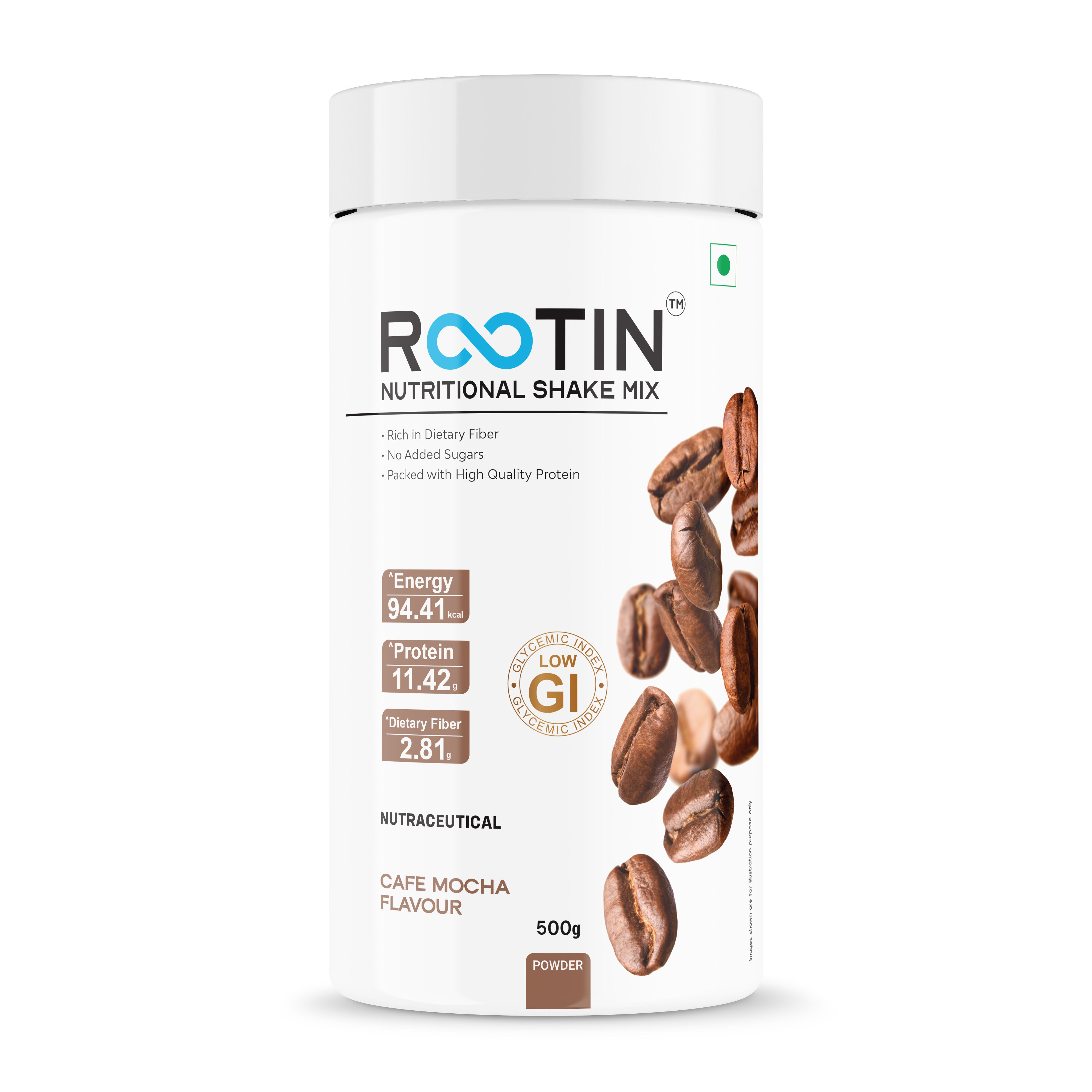 rootin nutritional shake mix cafe mocha flavour 500 gm
