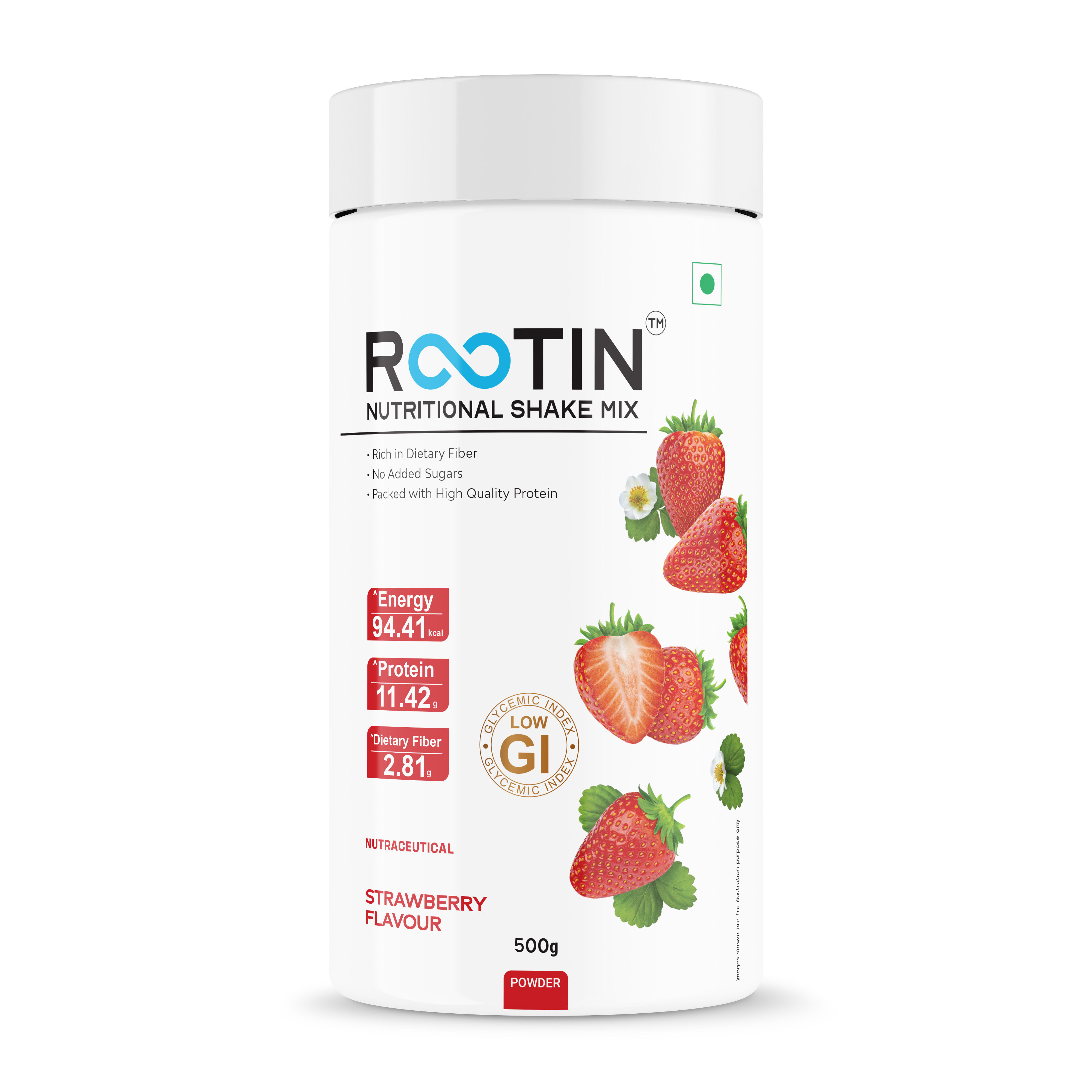 rootin nutritional shake mix strawberry flavour 500 gm