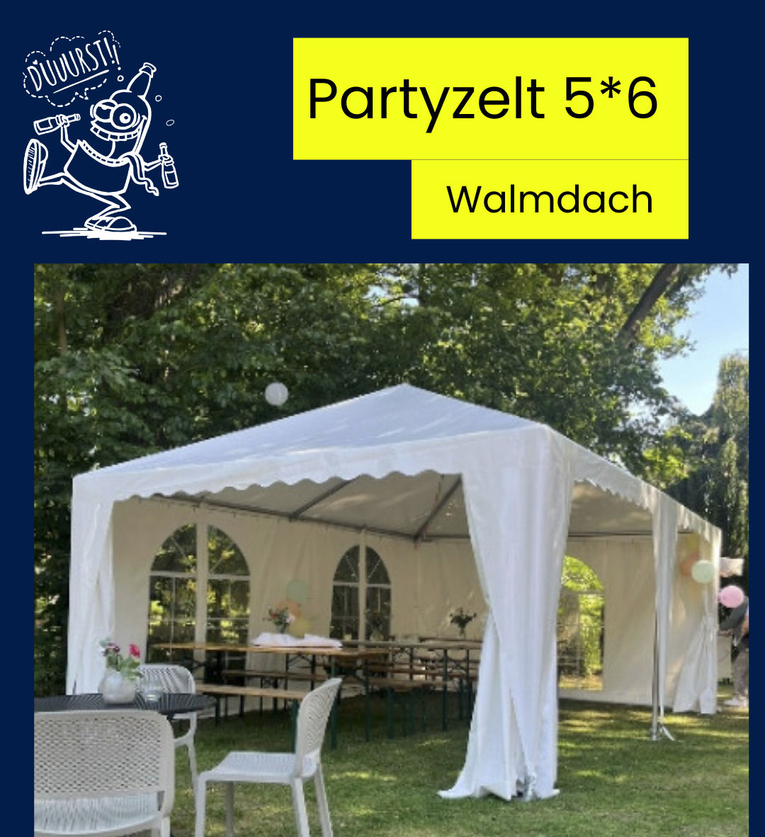 Party­zelt 5 × 6 m mit Walmdach