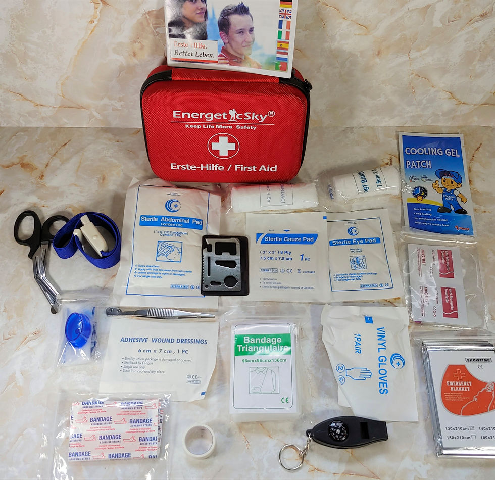 EnergeticSky First Aid Kit laid out with all its contents