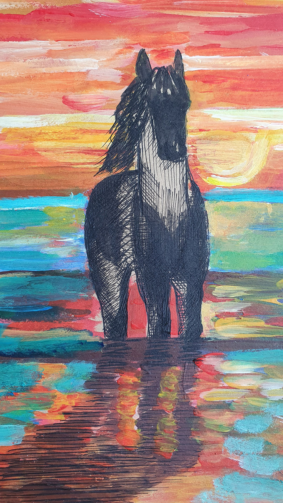 Thumbnail: Walking in the Sunset. Dog. Hors