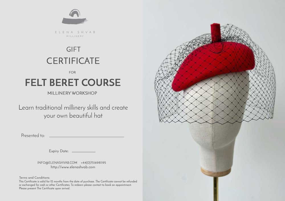 GIFT voucher Felt hat Beret course london