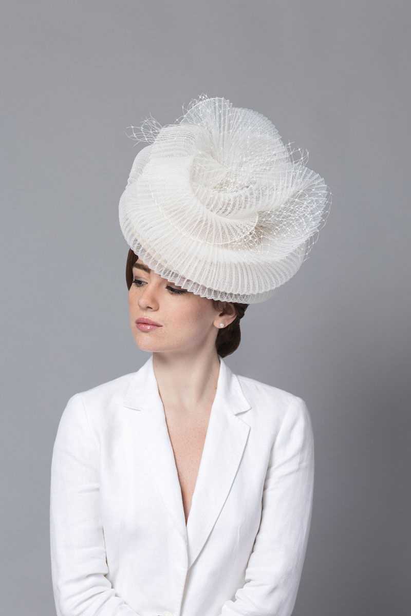 Thumbnail: bridal women's statement ivory crinoline hat with veiling