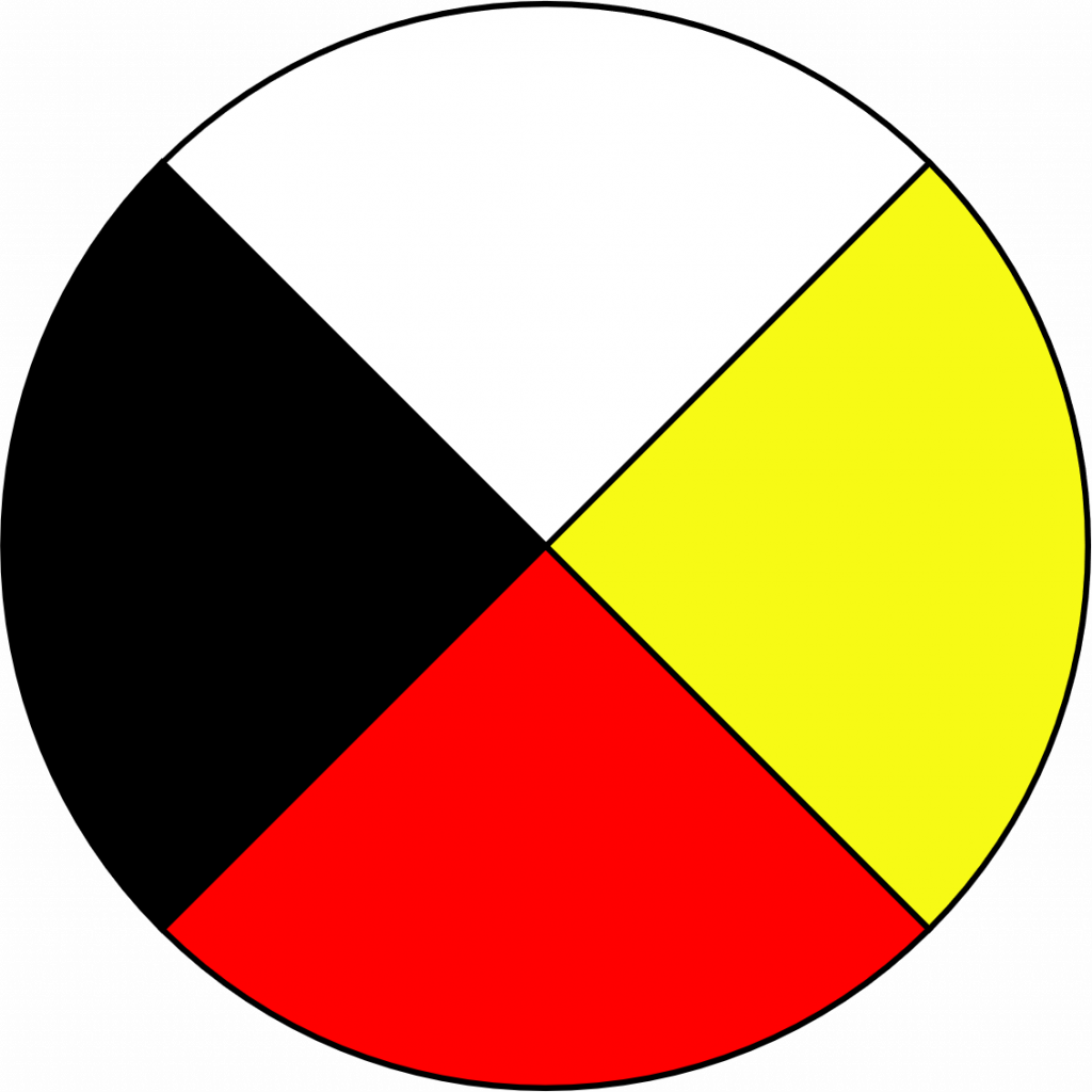A Native American flag featuring four distinct colors arranged in a vibrant design.