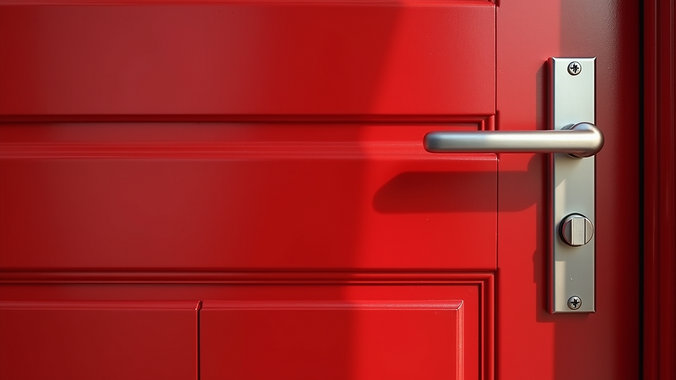 Eye-level view of a freshly painted front door in a vibrant color