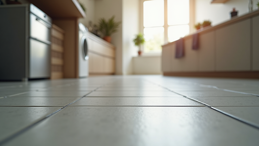 Close-up view of a modern kitchen with tile flooring