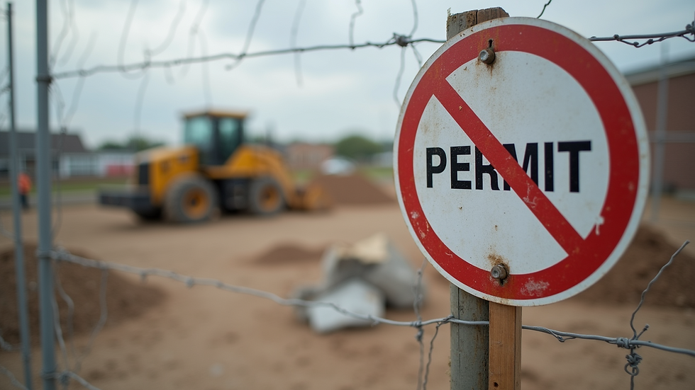 Eye-level view of a construction site with a permit sign