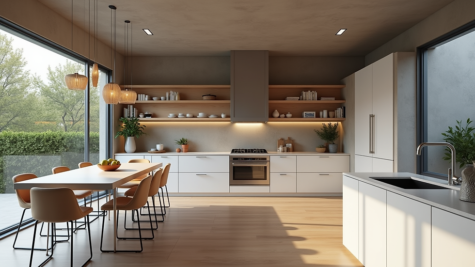 High angle view of a beautifully designed open kitchen with modern appliances