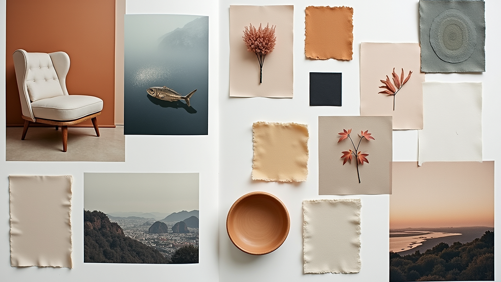 Eye-level view of a mood board with various design inspirations
