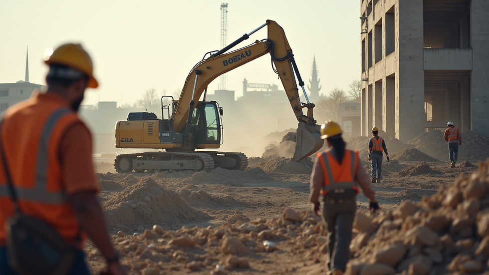 Eye-level view of a construction site with workers and equipment
