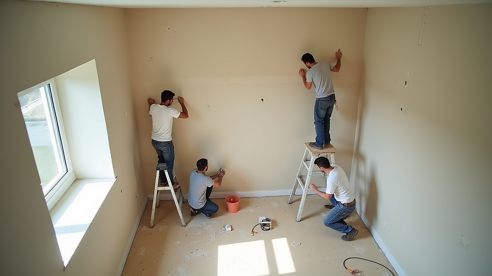 High angle view of a drywall installation in progress