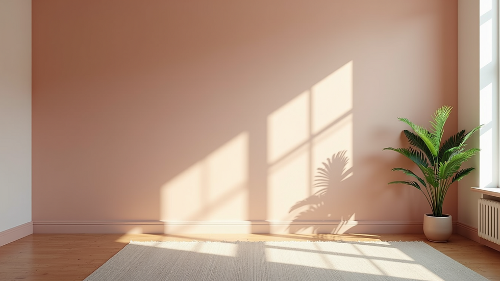 Eye-level view of a freshly painted living room with a modern color palette